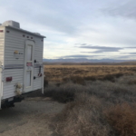 the camper in the cool morning